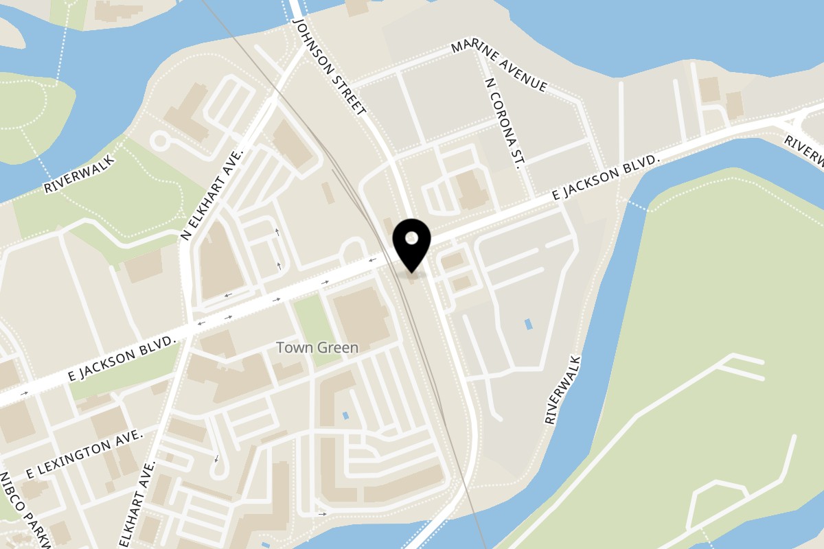 Map showing the location of La Esperanza on 601 East Jackson Boulevard in Elkhart